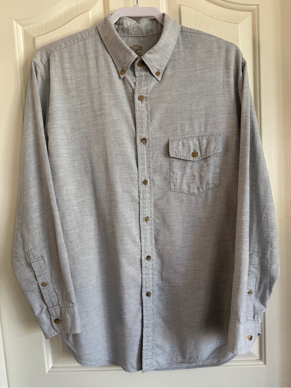 J. Crew Light Gray Casual Button-Down Shirt with Chest Pocket Men’s Size Large